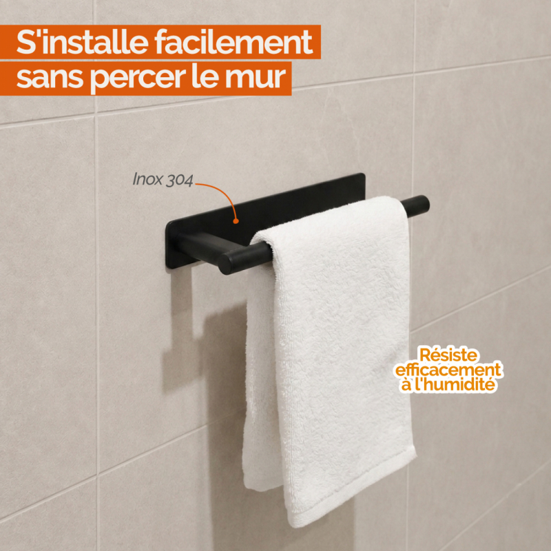 Porte serviette adhésif - 1 barre - Noir
