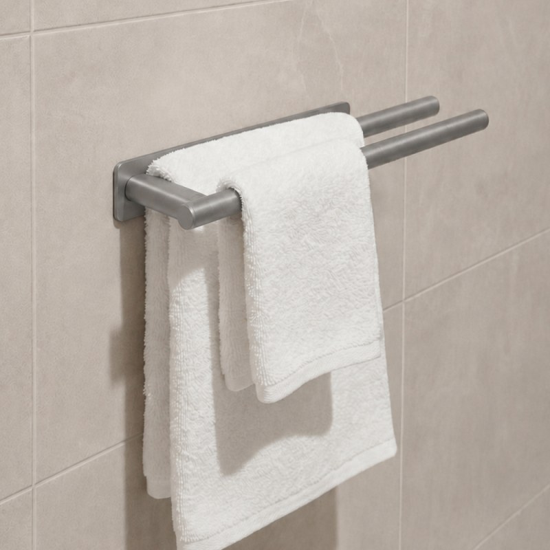 Porte serviettes adhésif - 2 barres - Chrome