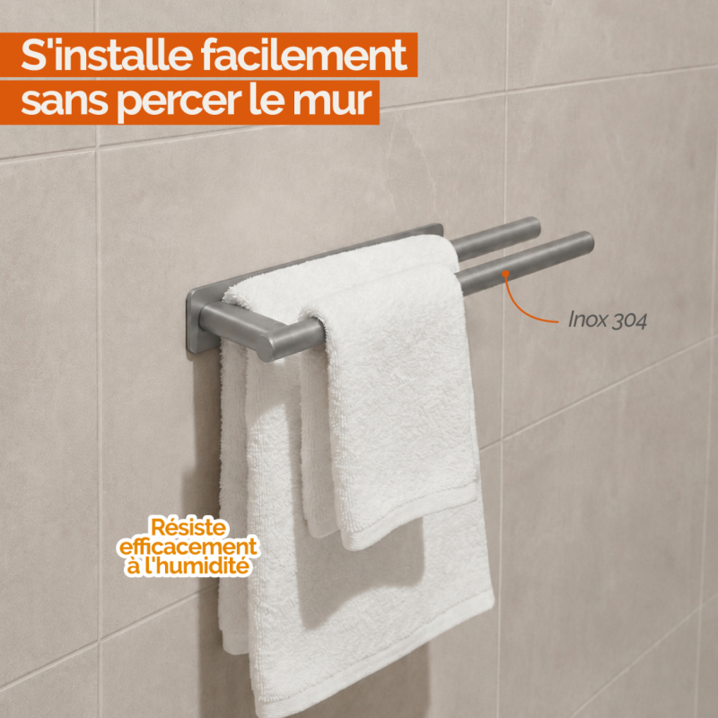 Porte serviettes adhésif - 2 barres - Chrome