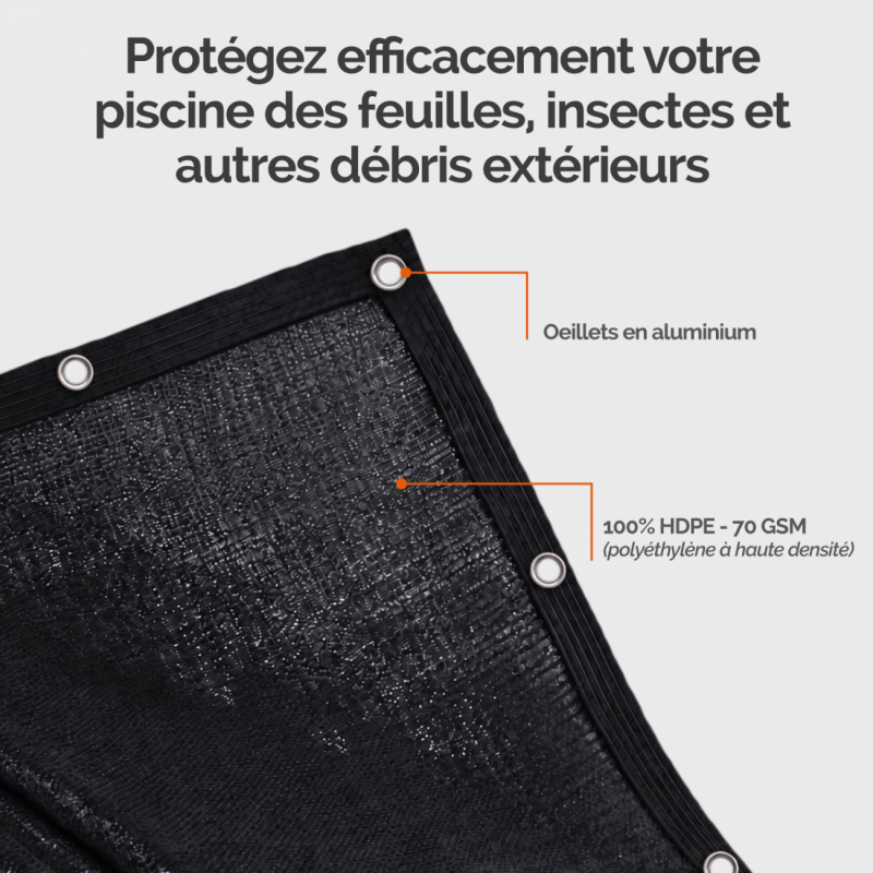 Filet de protection pour piscine - 5 x 10 m - Noir
