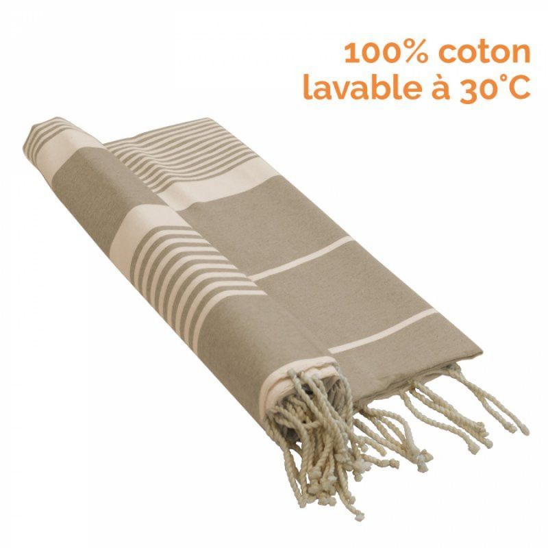 Fouta rayures fines - Beige et blanc cassé
