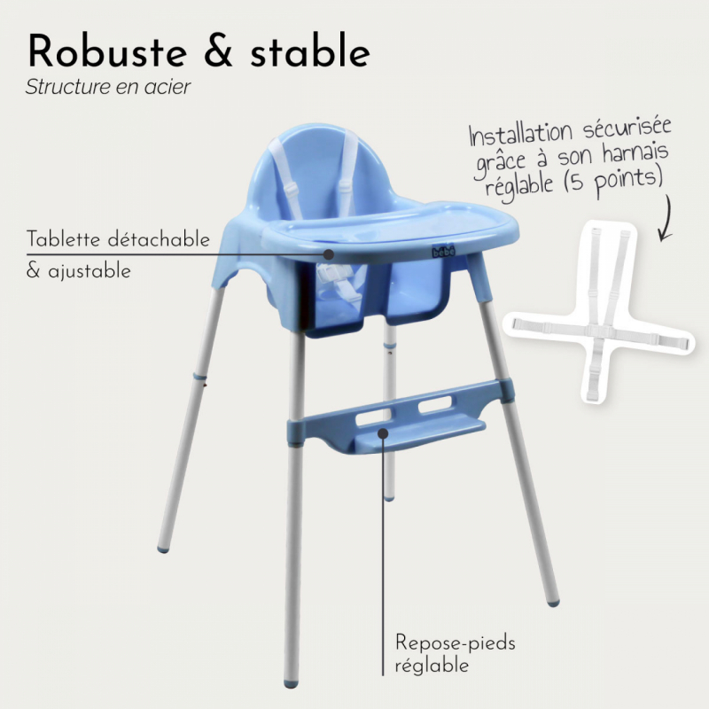 Chaise haute Délice - Bleu