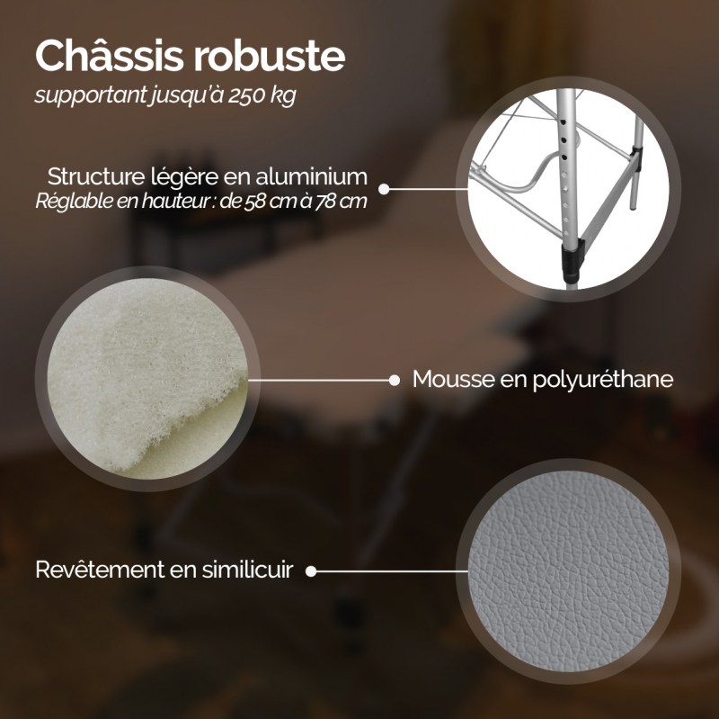Table de massage aluminium - 2 Zones - Gris