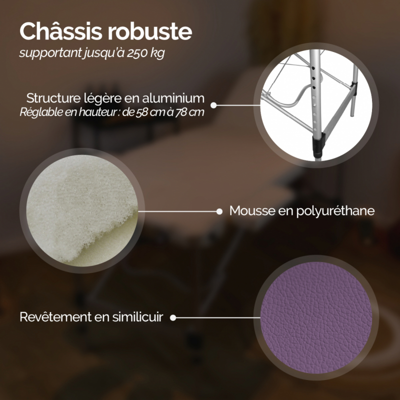 Table de massage aluminium - 2 Zones - Violet