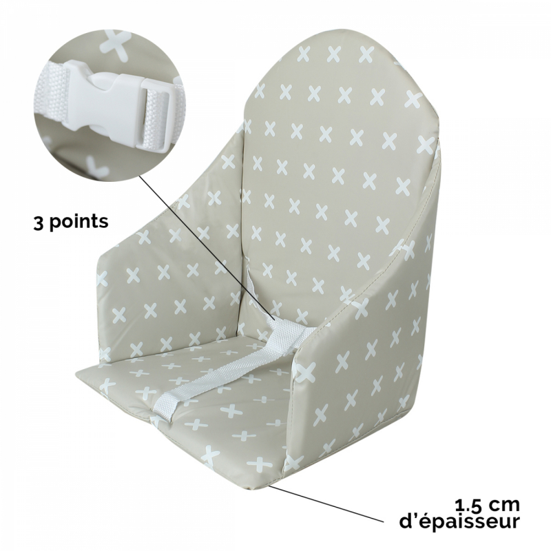 Coussin d'assise universel Miam pour chaise haute - Beige croix