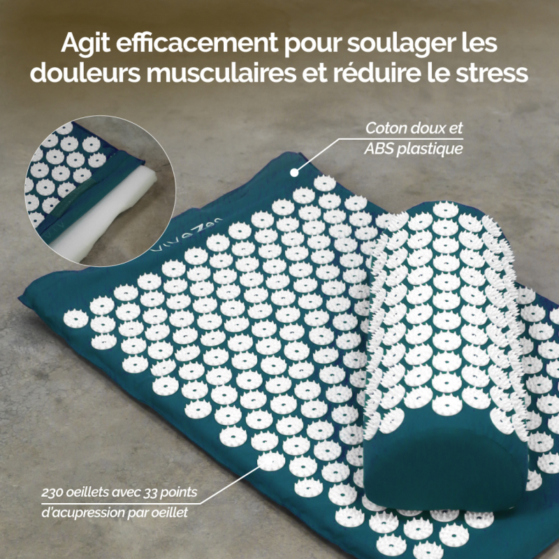 Tapis et coussin d'acupression 67 x 42 cm - Bleu