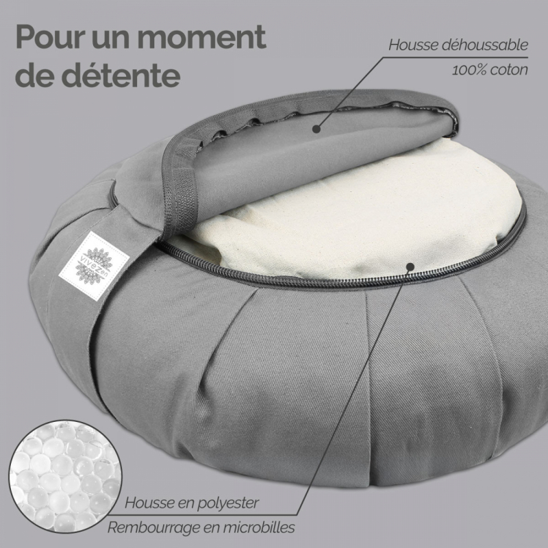 Coussin de méditation - Rond - 38 x 38 x 13 cm - Gris