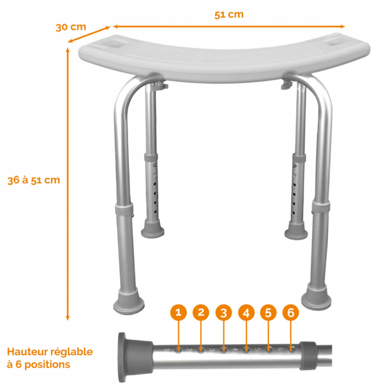 Tabouret de douche - Rectangle - Blanc