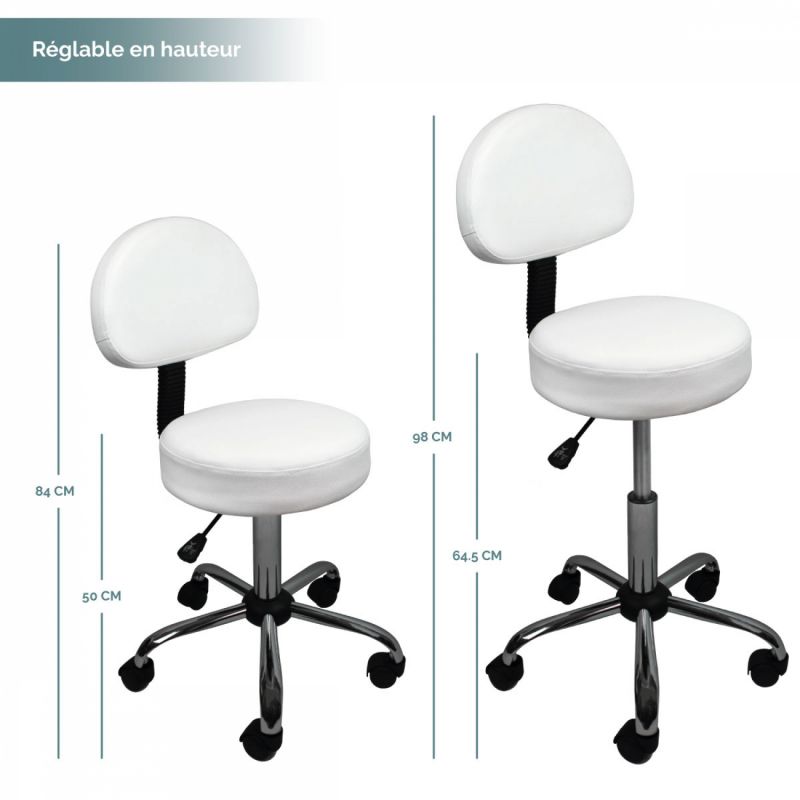 Tabouret réglable avec dossier - Confort - Blanc