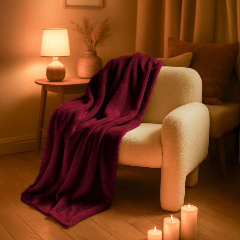Plaid flanelle XL - 220 x 240 cm - Prune