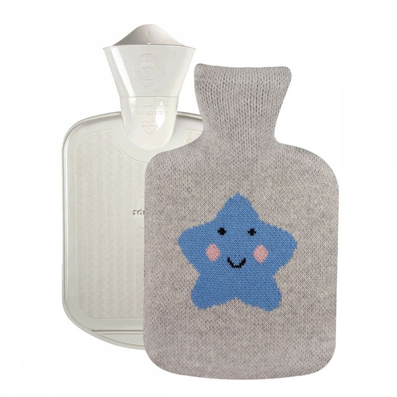 Bouillotte en caoutchouc avec housse coton - 0.8 L - Etoile - Gris