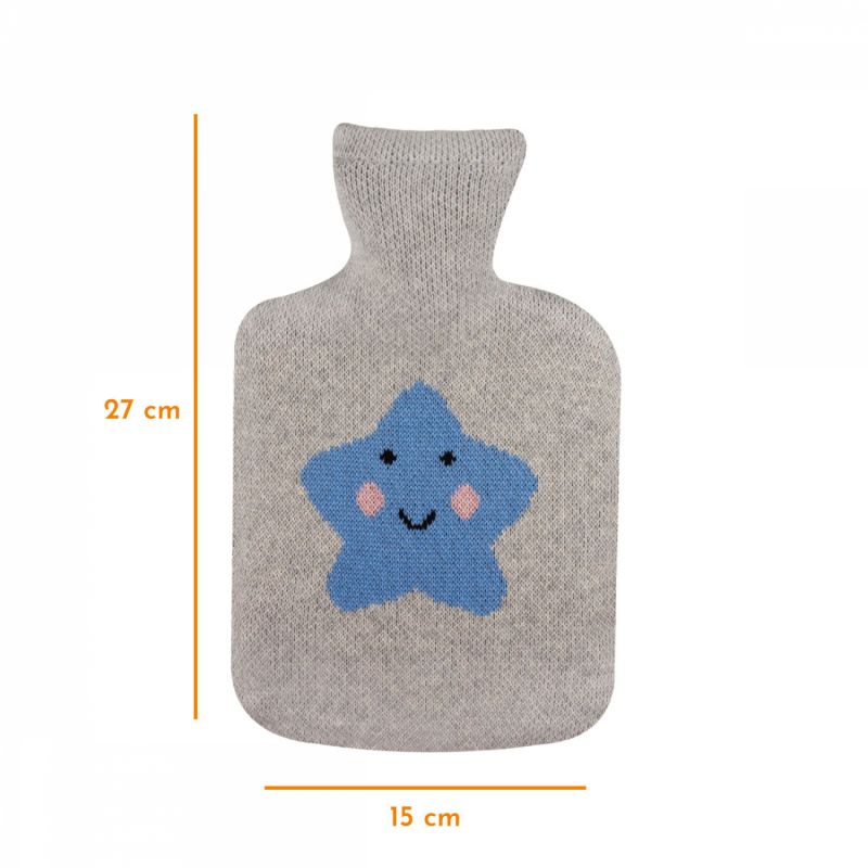 Bouillotte en caoutchouc avec housse coton - 0.8 L - Etoile - Gris