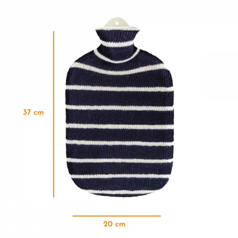 Bouillotte en caoutchouc avec housse coton - 2 L - Rayé - Bleu Marine