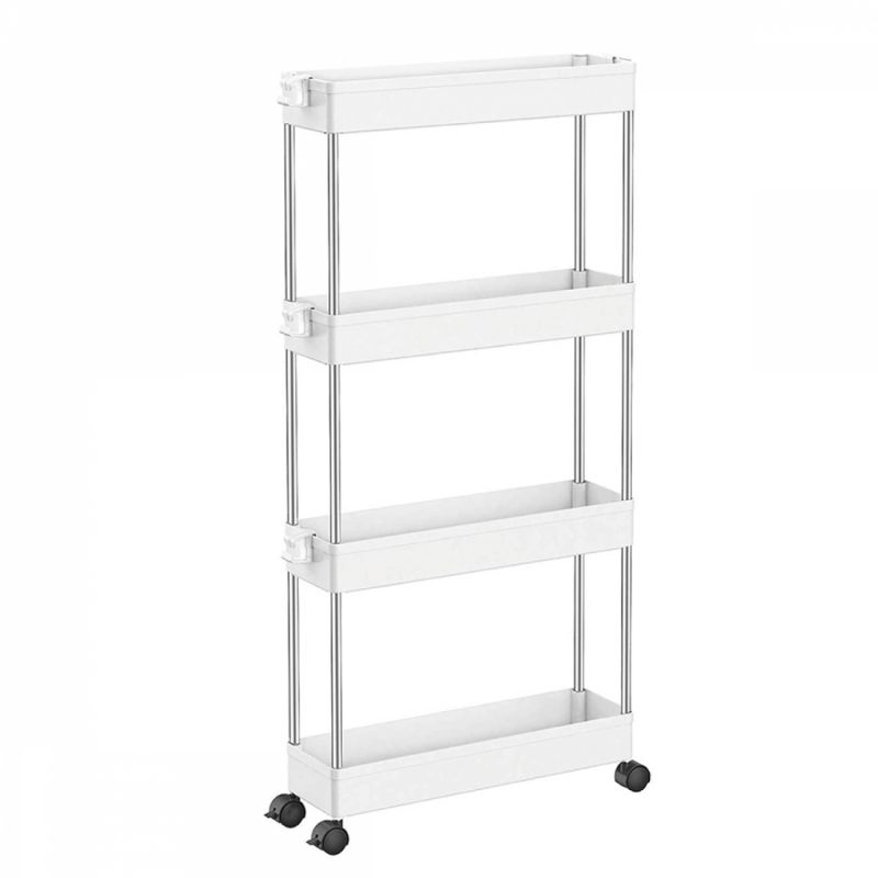 Chariot de rangement étroit - 4 étagères - Blanc
