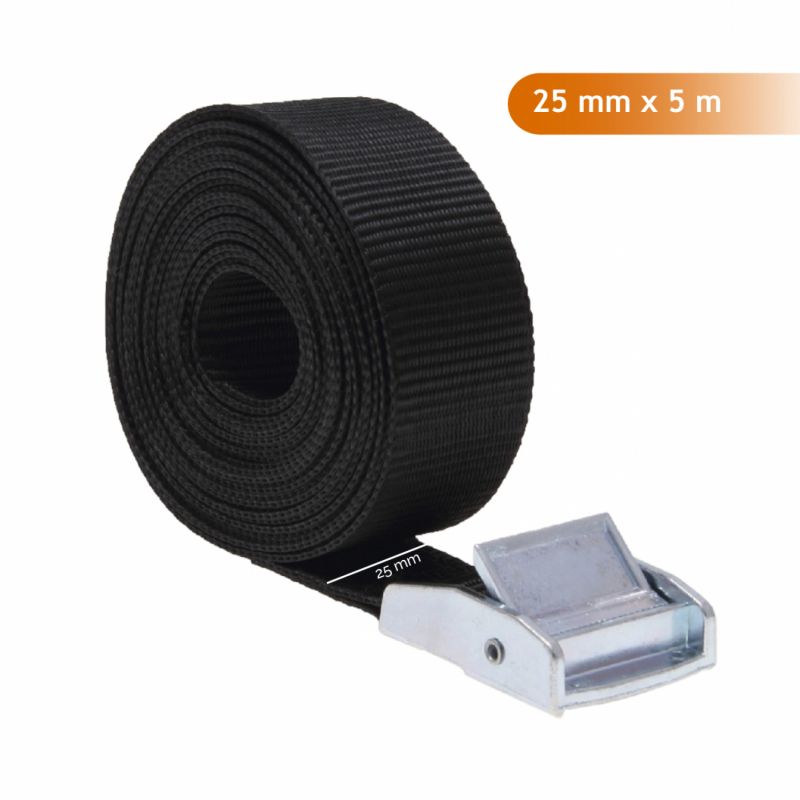 Lot de 4 sangles avec boucle - 25 mm x 5 m - Noir