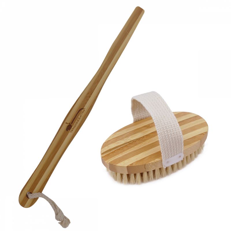 Lot de 2 brosses à poils avec manche en bambou amovible - 42 cm