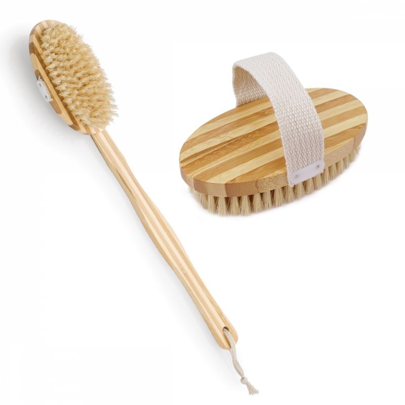 Lot de 2 brosses à poils avec manche en bambou amovible - 42 cm