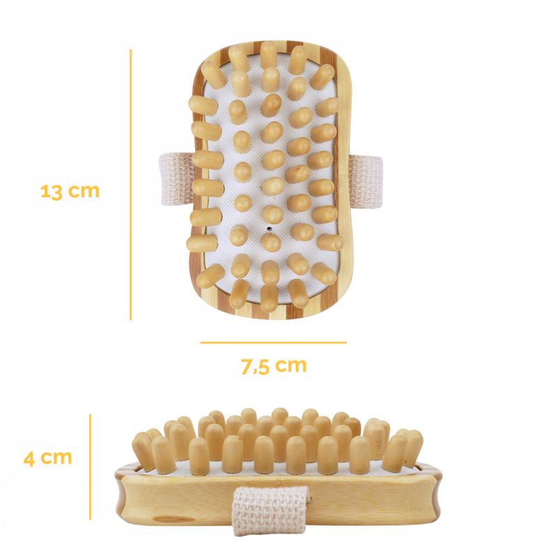 Lot de 2 brosses de massage en bambou - 13 x 7.5 x 4 cm