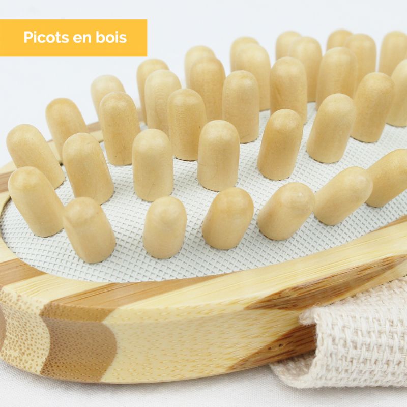 Lot de 2 brosses de massage en bambou avec manche amovible - 42 cm