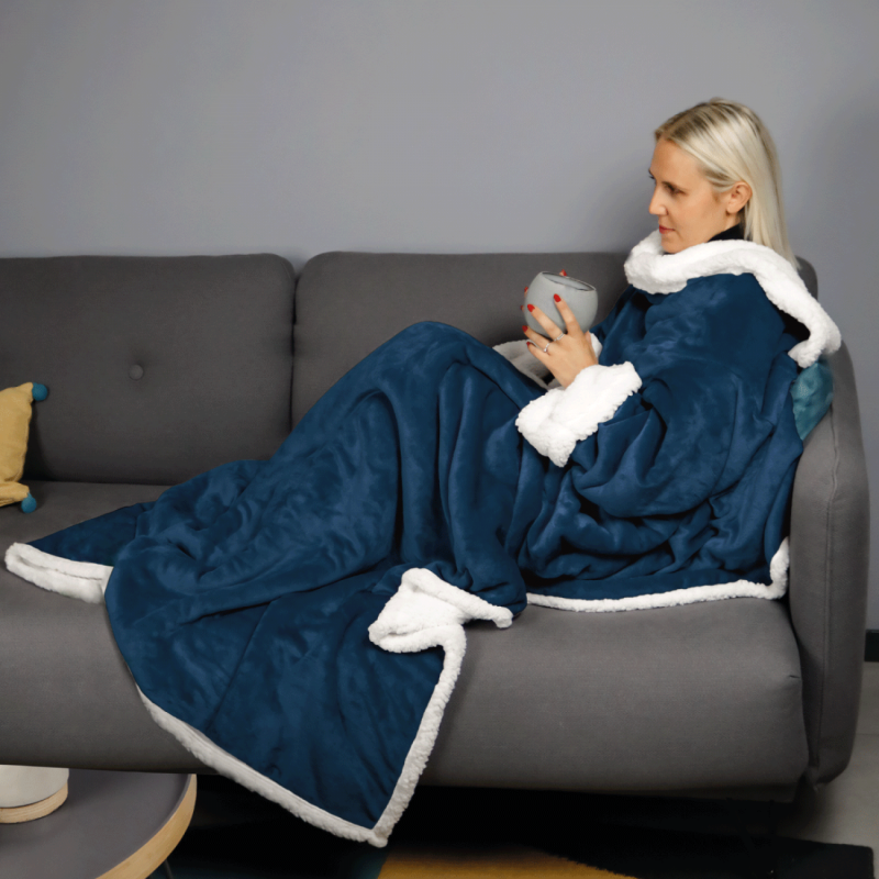 Plaid avec manches - Sherpa et flanelle - Adulte - Bleu