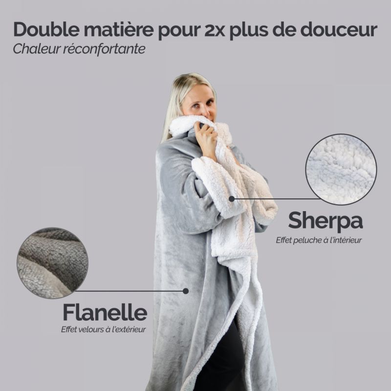 Plaid avec manches - Sherpa et flanelle - Adulte - Gris