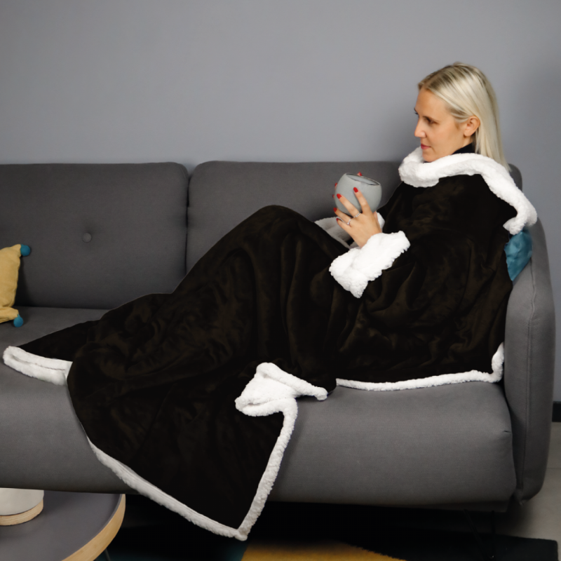 Plaid avec manches - Sherpa et flanelle - Adulte - Noir